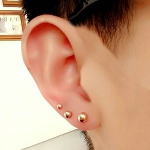 Silver Bronze Pearl Pin Stud Round Mini Silver Earrings